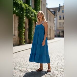 Impeccable Pig Blue Tiered Sundress. Size Medium.